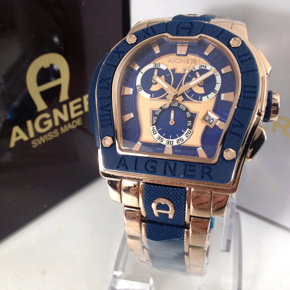 Jam Tangan Pria Aigner Roma new version 2018 blue rosegold 47mm Full Original
