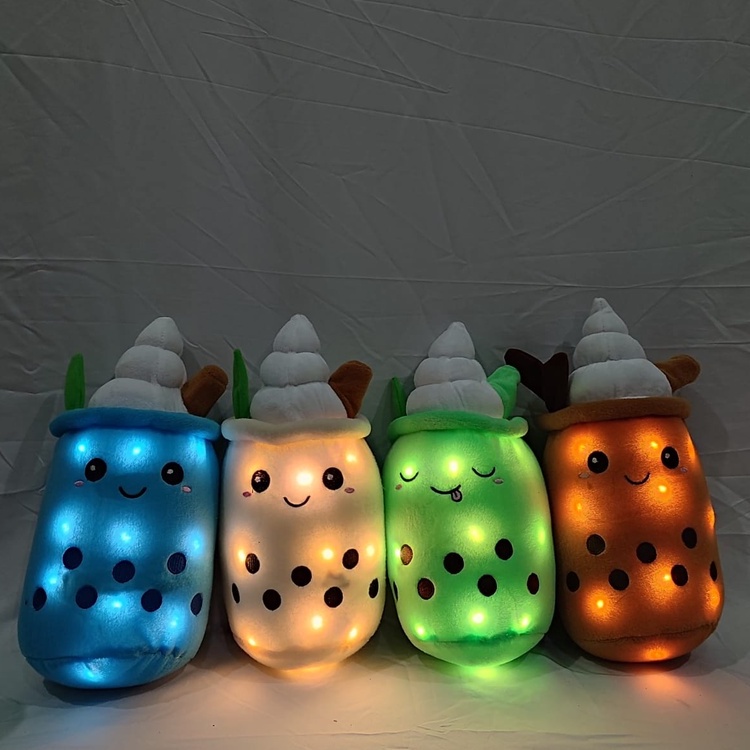 Boneka Boba Milk Tea and ice cream Plush LED dapat menyala Ukuran 35 cm