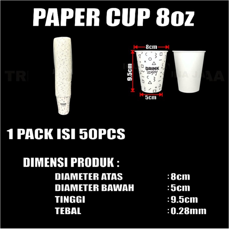 Paper Cup 8oz Hot 4oz 120ml 8oz 240ml 12oz 360ml 16oz 480ml 22oz 660ml Pack Gelas Kertas Trifinity