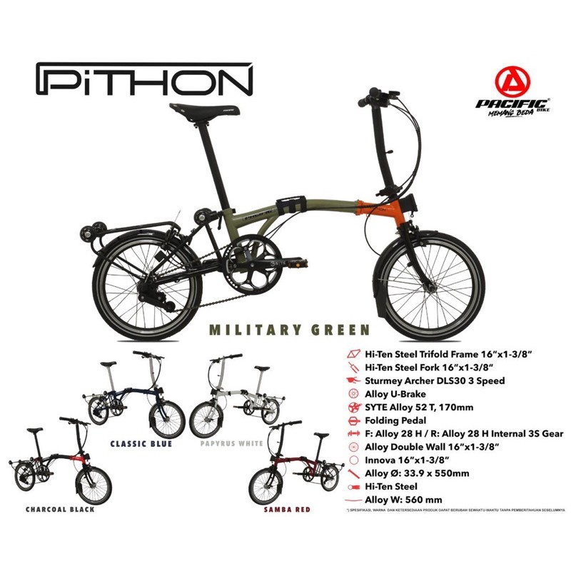 Sepeda lipat Foldingbike 16 inch PACIFIC PITHON NEW
