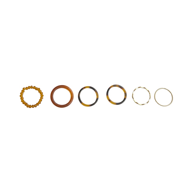6pcs / Set Cincin Manik-Manik Resin Warna Emas Untuk Wanita