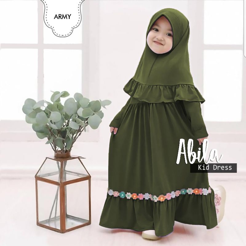 SYARI KID ANAK ABILA, MOSCREPE, GAMIS, HIJAB, MUSLIM, DRESS