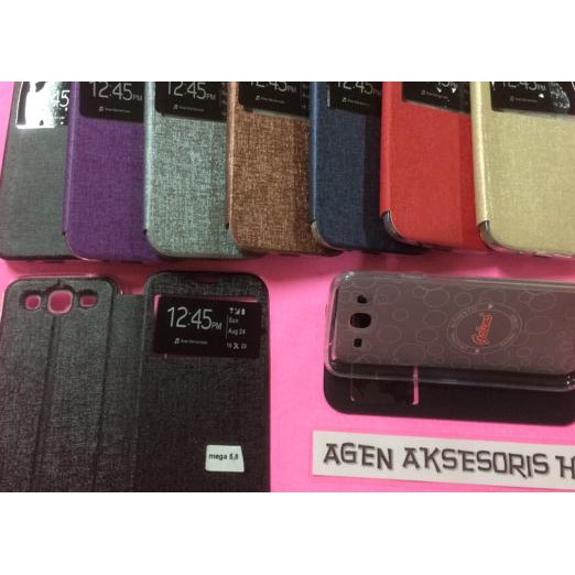 Flipcover Samsung Mega 5.8 i9150 i9152 Sarung Buku Flip Case HP - Hitam