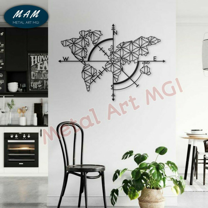 Hiasan Dinding Besi World Map METAL WALL DECOR dekorasi dinding WALL DECOR