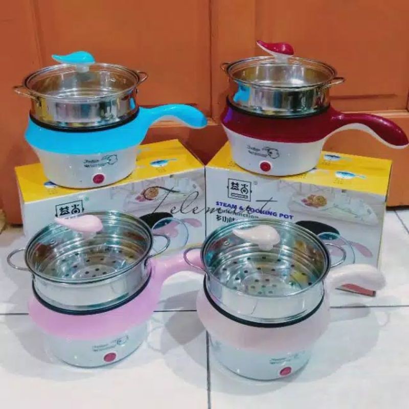 Panci Listrik Multifungsi Free kukusan/Steamer Stainless Lapis Keramik Bahan Teflon