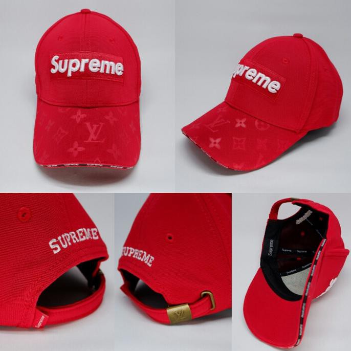 Original# Topi Baseball Supreme V Louis Vuitton Import - Merah