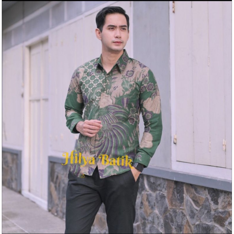 MERAK HIJAU LILAC kemeja batik pria slimfit lengan panjang terlaris bahan katun premium halus full furing original