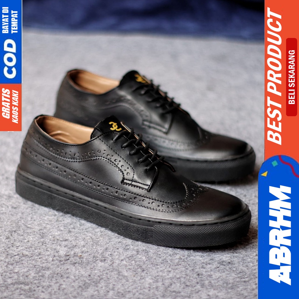 ABRHM LONGWING Sepatu Formal Casual Pantofel Kerja Hitam