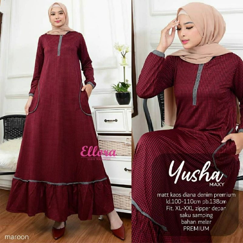 Yusha Maxy, maxi dress, dress muslim, dress lebaran, gamis, gamis lebaran, gamis cantik, gamis murah