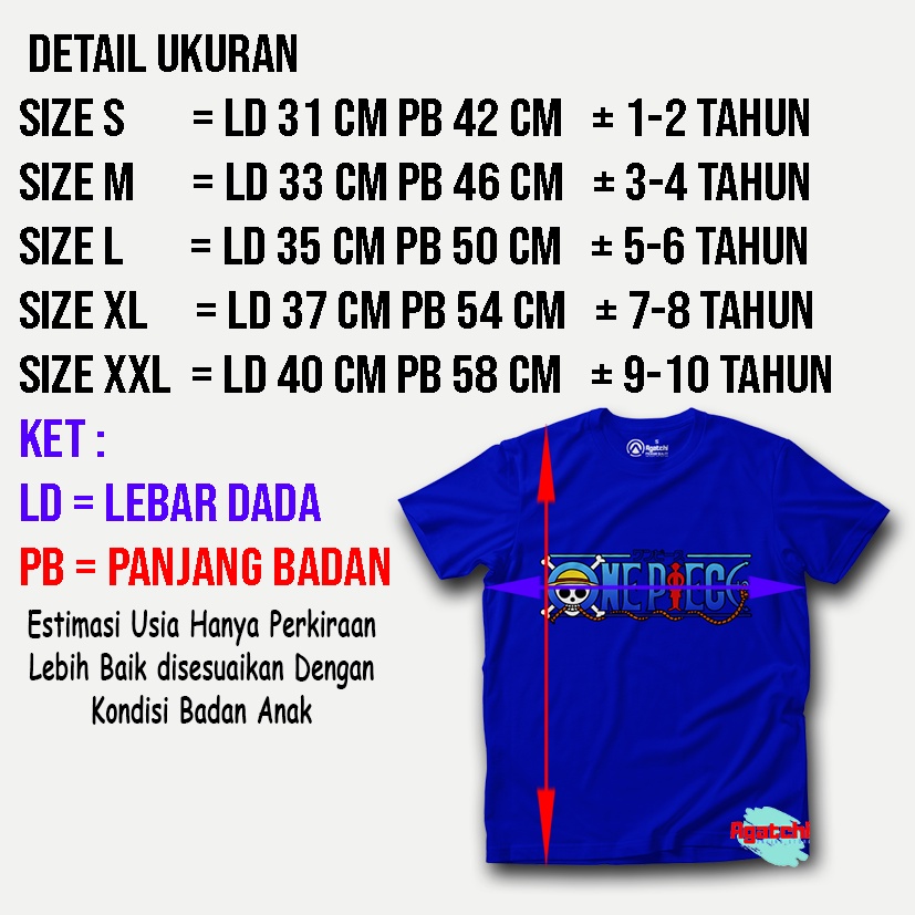 Kaos Atasan Anak Laki Laki / Baju Anak / Kids T shirt Anime One Piece Logo Tengkorak Bajak Laut Sablon Depan Belakang