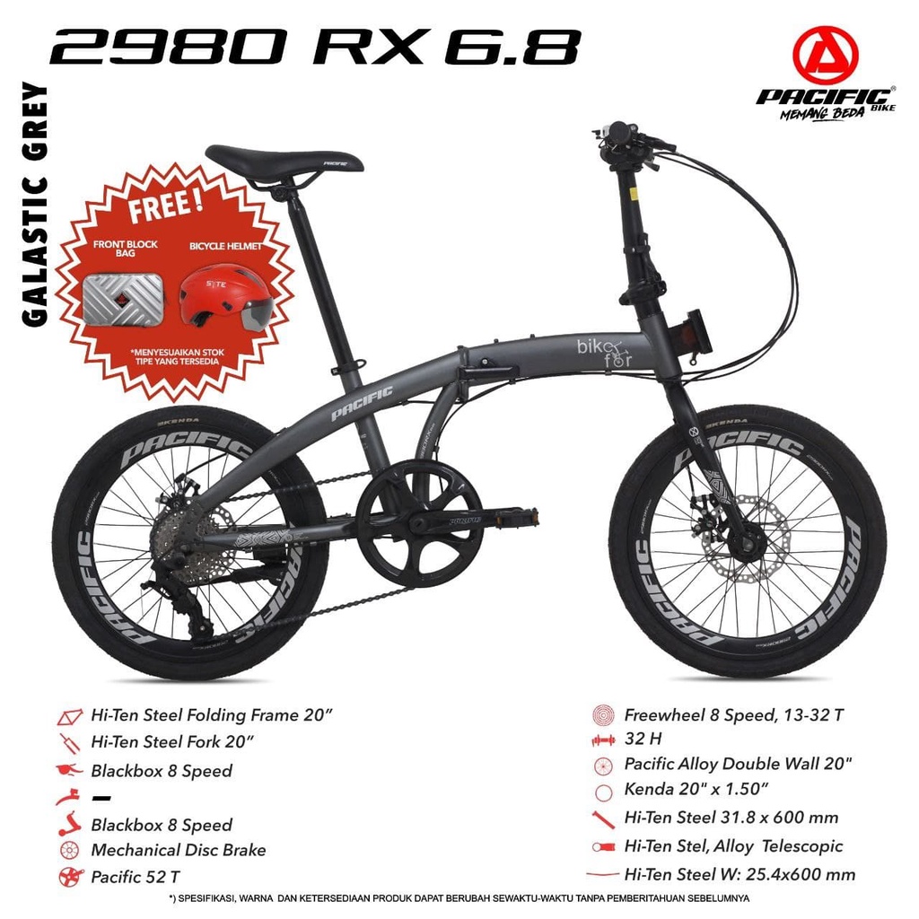 SEPEDA LIPAT PACIFIC 2980 RX 6.8 20” 8 SPEED FRAME STEEL MECHANICAL DISC BRAKE BICYCLE FOLDING BIKE