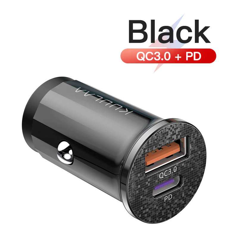 KUULAA Car Charger Mobil USB 2 Port USB Type C QC3.0 48W - A318-Hitam