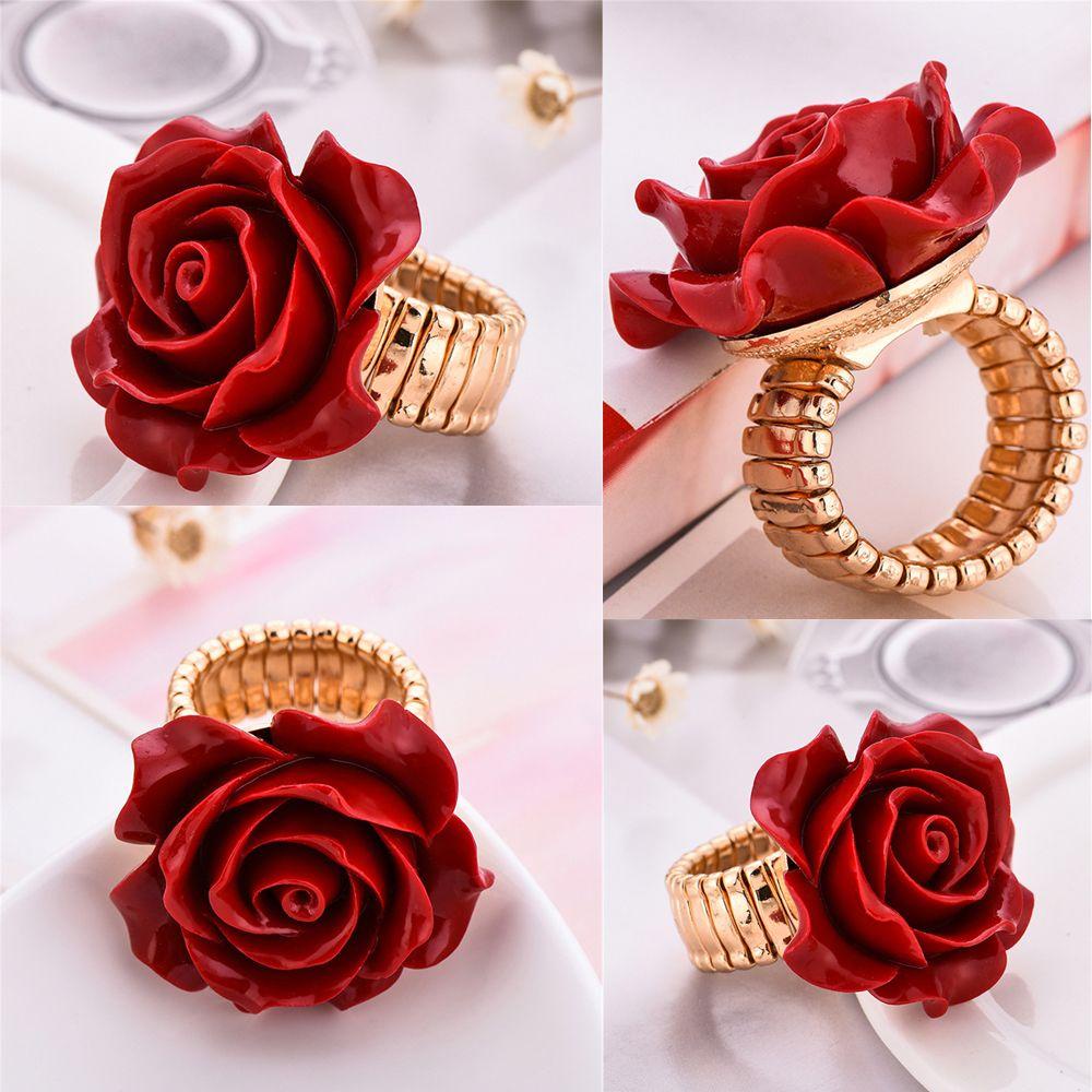 R-flower Rose Cincin Perhiasan Bunga Floral Pesta Pernikahan Pernyataan Fashion