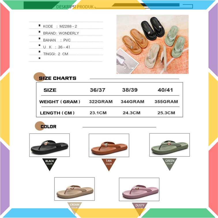 M2288-2 Sandal Jepit Wanita Boba Anti Slip Wonderly Sendal Cewek Karet Jelly Empuk Premium Glanzton