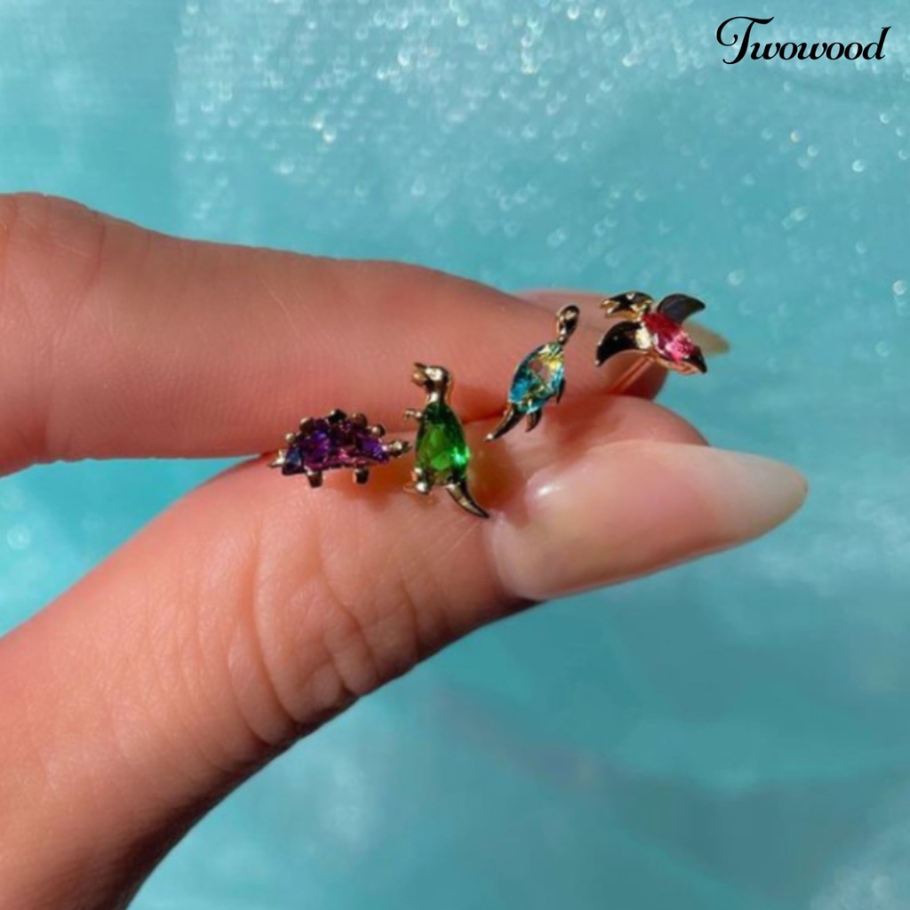 1 Pc Anting Stud Cubic Zirconia Bentuk Dinosaurus Bahan Alloy Untuk Wanita