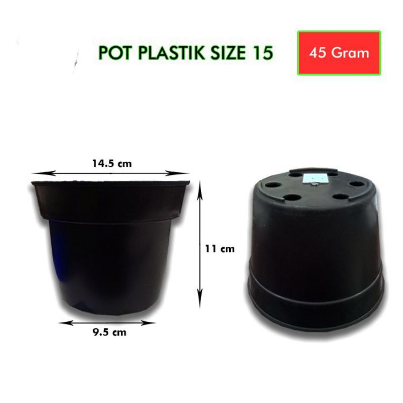 paket 1 lusin pot hitam ukuran 15cm