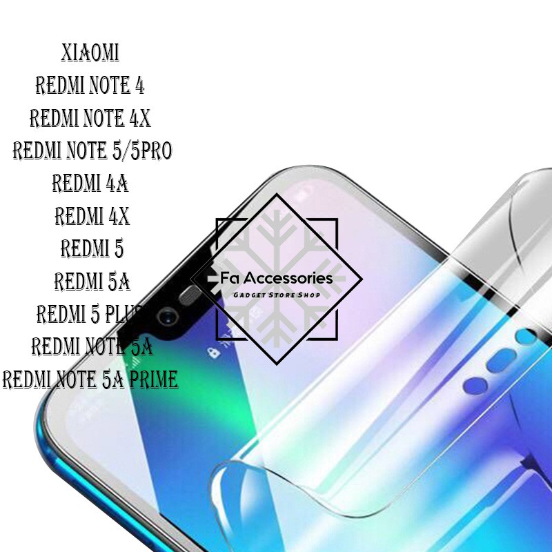 FA ANTI GORES JELLY HYDROGEL XIAOMI REDMI NOTE 4 4X 4A 5 PLUS 5A PRIME FULL SCREEN PROTECTOR SHOCK