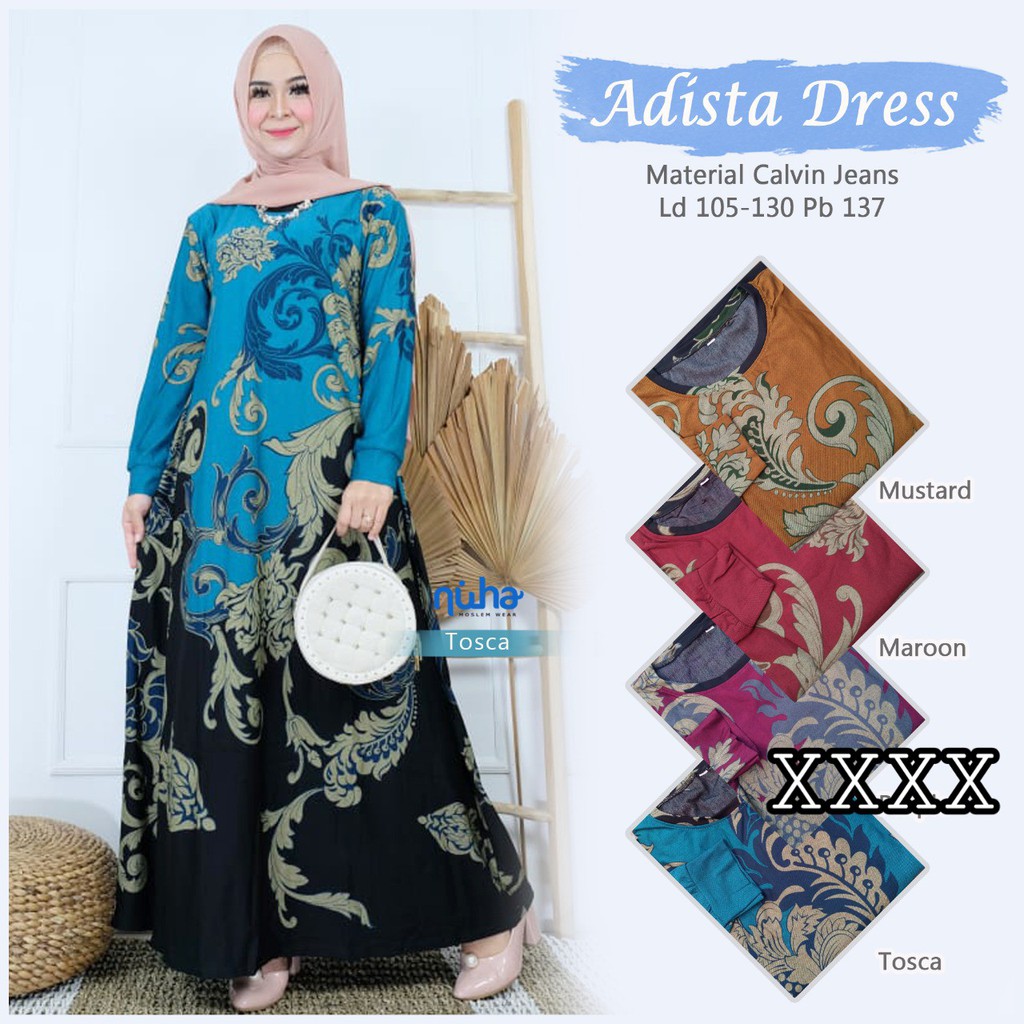 ADISTA. Baju Gamis Maxy Dress Batik Atasan Muslim Wanita NUHA Murah. Cantik, Anggun, Busui, Nyaman
