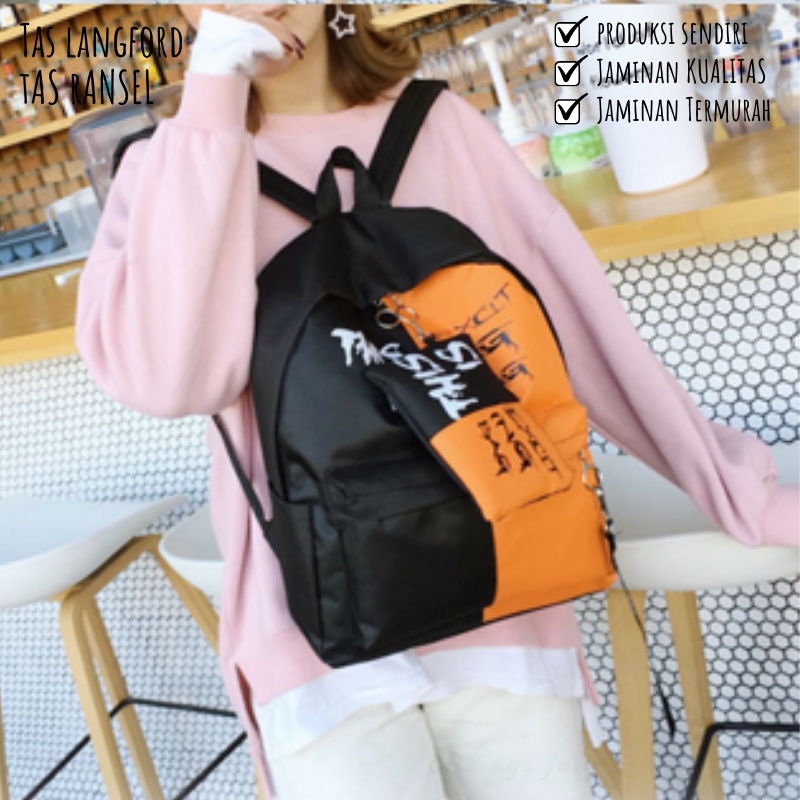 Tas Ransel Wanita - Tas Sekolah Kerja Kuliah Multifungsi Stylish Backpack Punggung Bahu Model Terbaru Bagus Kekinian Termurah Kualitas Premium Simple Elegan Casual Import Lokal Original Korea Unisex Remaja Dewasa Perempuan Cewek