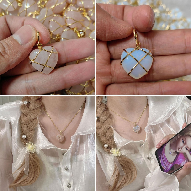 Siy Kalung Rantai Dengan Liontin Bentuk Hati Warna Pink / Putih Untuk Wanita