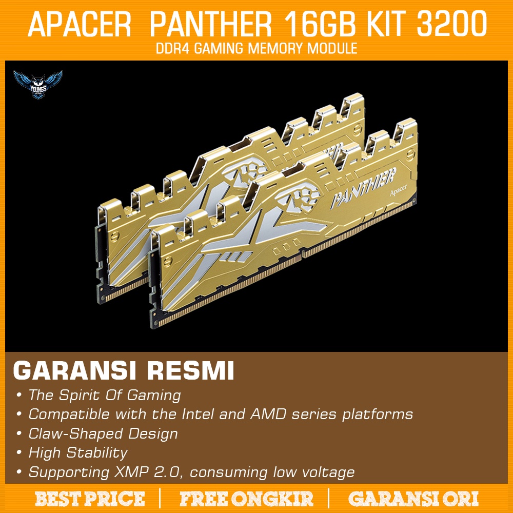 RAM APACER PANTHER 16GB KIT 3200 (2x8GB) Golden Heatsink DDR4 3200Mhz