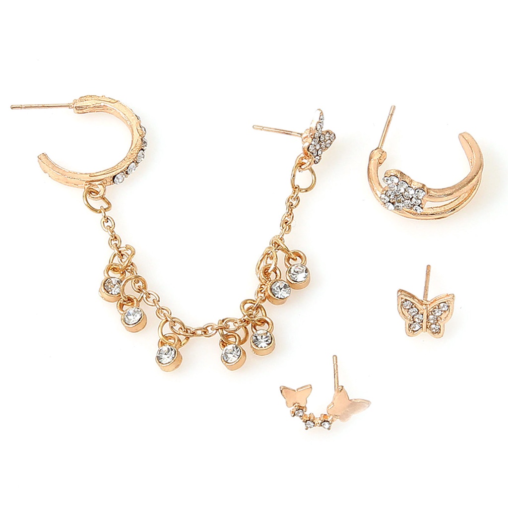 Hu Hu Hu Hu Hu Alat Bantu Pasang Kacamata♡ 4pcs / Set Anting Stud Rantai Bentuk Kupu-Kupu Bahan Alloy Untuk Wanita