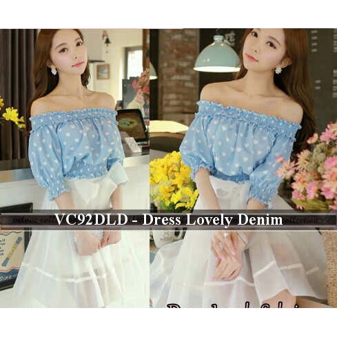 sabrina dress premium baju korea simple cantik midi dress putih baru VC92DLD Lovely denim