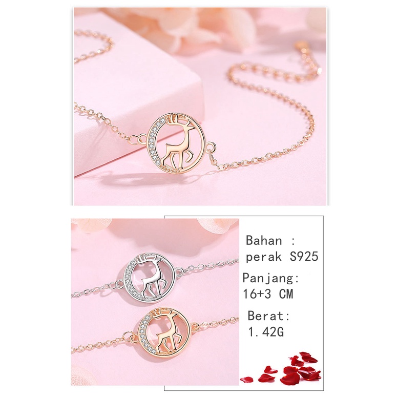 Gelang wanita Sterling silver S925  (Garansi  2  Tahun)  Gelang Arctic Deer  Fashion dan manis Bracelet Fashion and sweet perak asli S925 Original Arctic Deer