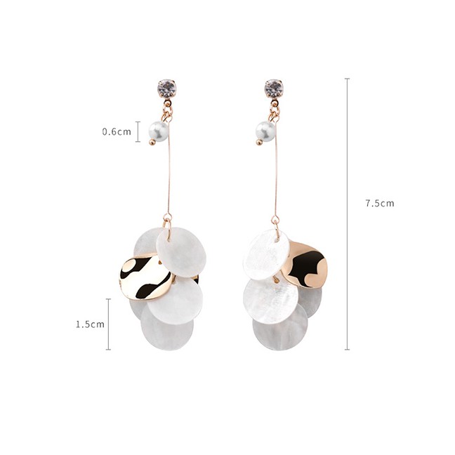 LRC Anting Tusuk Fashion Gold Natural Shell Thin Round Pearl Beaded Earrings F54255