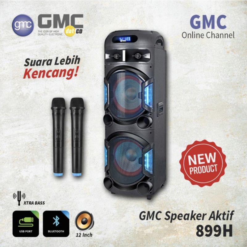 SPEAKER BLUETOOTH WIRELESS JUMBO GMC 899 H 12 INCH X 2 FREE 2 MIC WIRELESS
