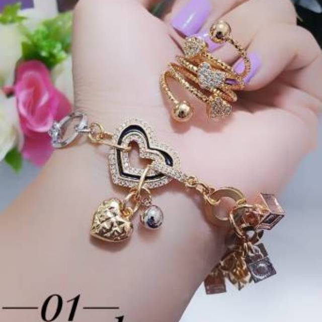 Xuping set perhiasan gelang love kubus lapis emas 24k 1311