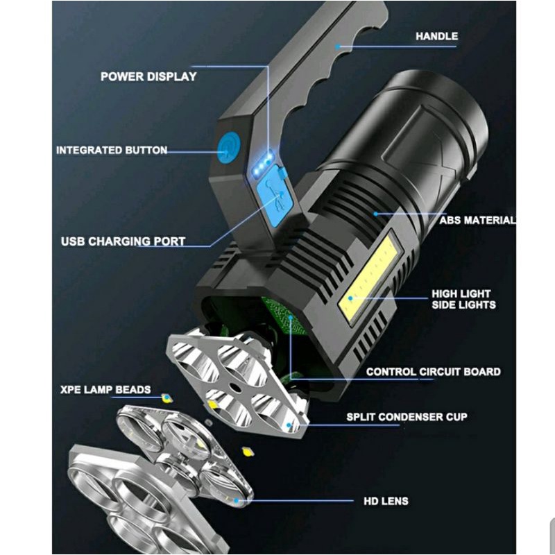 Senter LED COB Super Terang / Senter LED 4LED + COB Jarak Jauh MX -5088