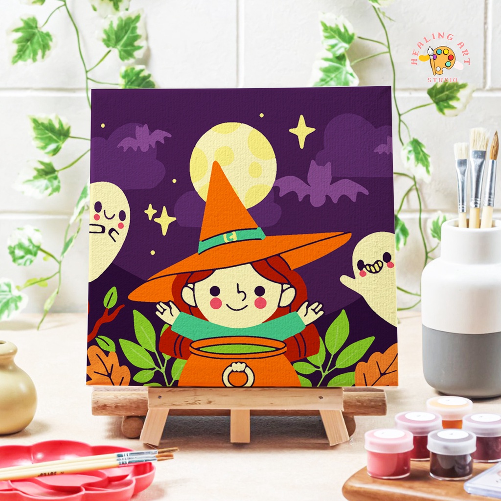 

Paint by numbers Halloween happy witch lukisan menurut angka diy painting kit alat melukis anak