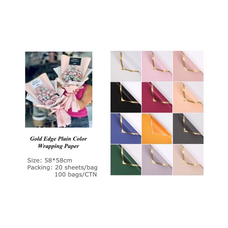 

(20 lembar) Gold Edge Line Wrapping Paper | Kertas Kado | Cellophane | Kertas Florist | Wrapping paper