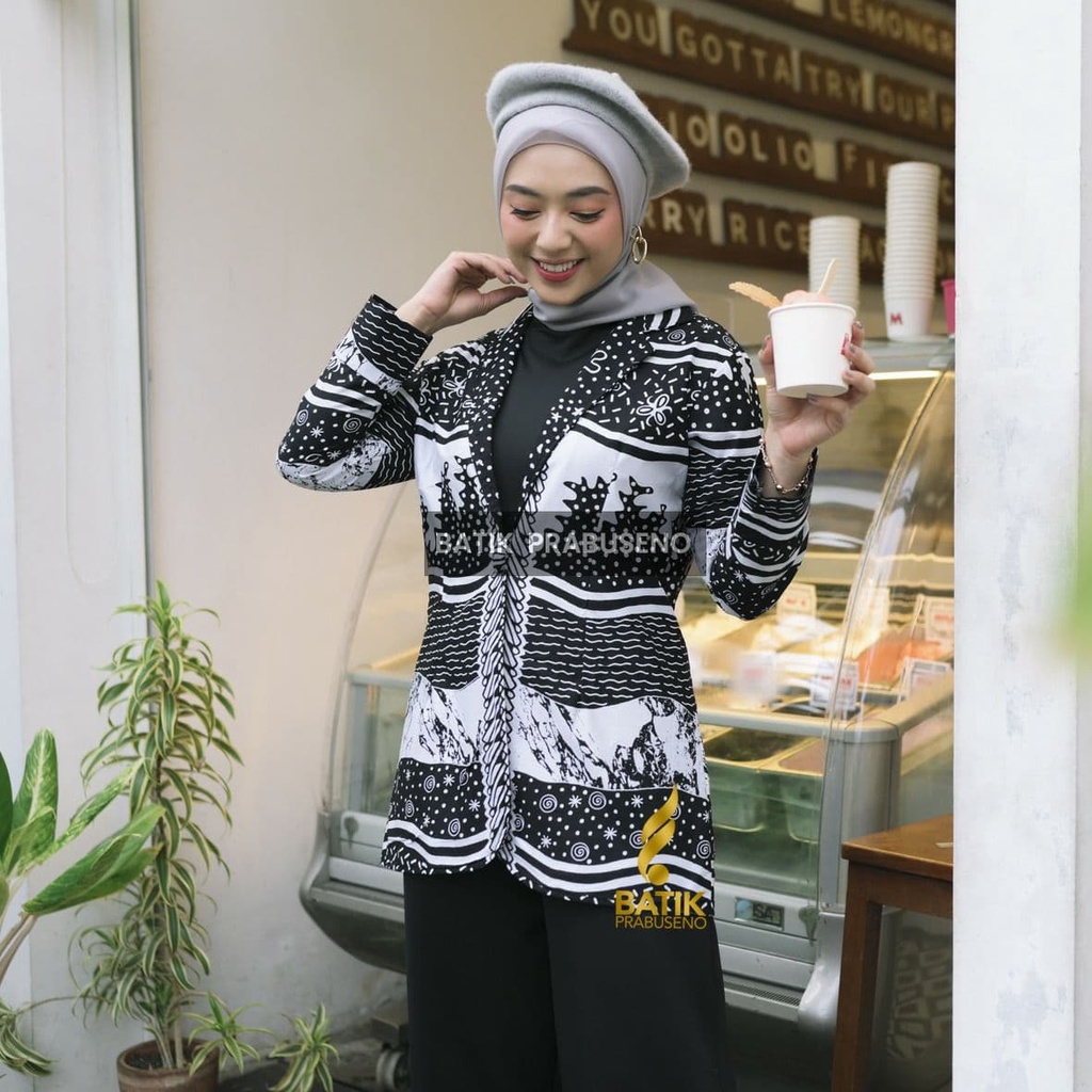 ANDARA Blazer Tunik Atasan Baju Batik Wanita Prabuseno Ori Lengan Panjang Modern Premium Jumbo Big S