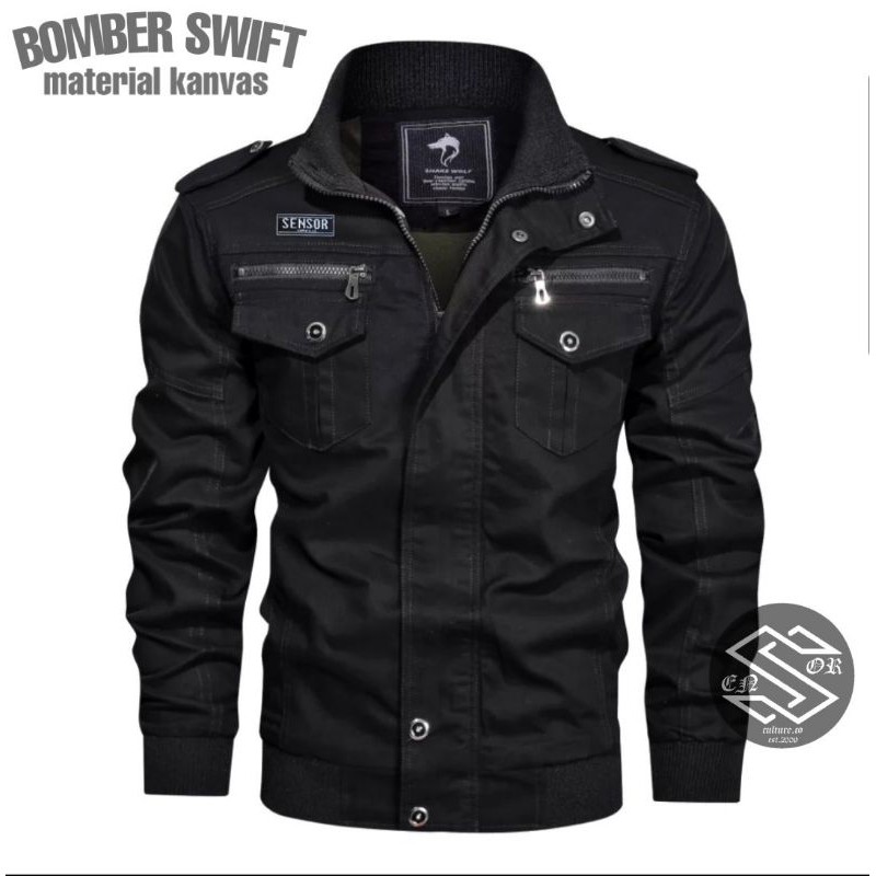 Jaket Bomber Swift Sensor pria Dewasa Material canvas premium Terbaru Jaket elegand