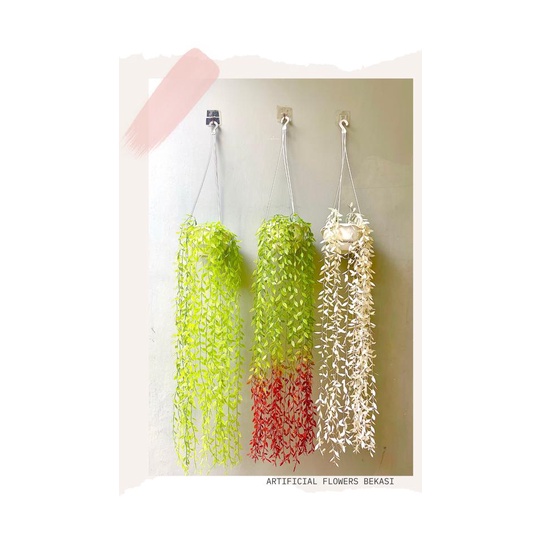 (afbk) Pot Gantung Tali + GJL/ bunga artificial /Daun Lee Kwan Yew Juntai Daun Tirai Rambat Artifici