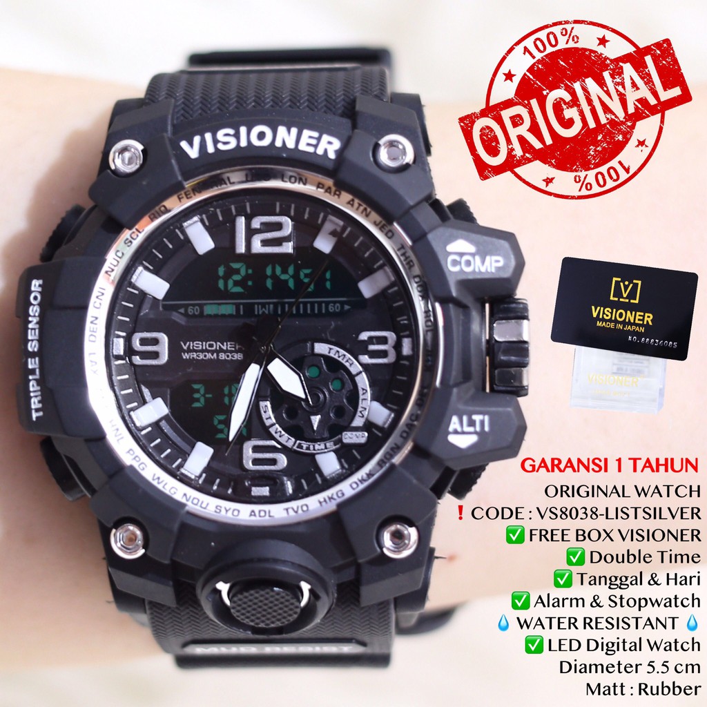 Jam tangan VISIONER ORIGINAL anti air FREE BOX garansi 1 tahun free baterai cadangan VS001