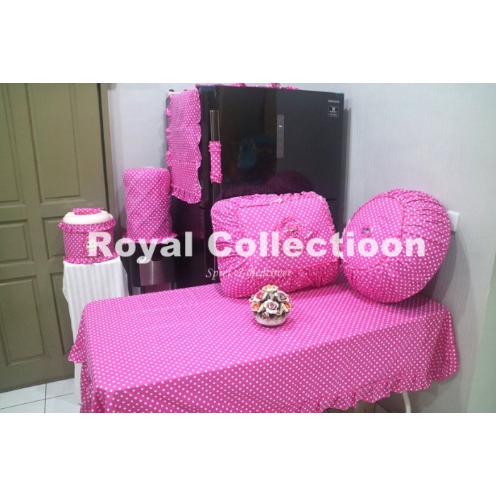 Taplak Meja Makan - Royalcollectioon - Set Taplak Meja Makan Dotty Pink