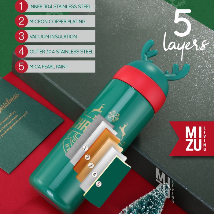 CHRISTMAS REINDEER Thermos Water Bottle Botol Air Minum Termos 300 330ml NATAL Vacuum Flask Tumbler-4