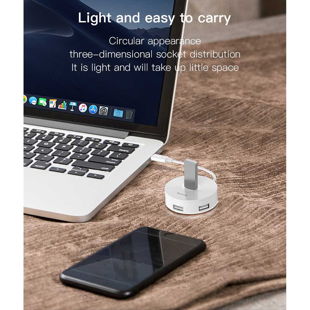 Baseus USB Hub Adapter 3 x USB 2.0 + 1 x USB 3.0 - C30A/C-03-Hitam-Koneksi-USB Type C