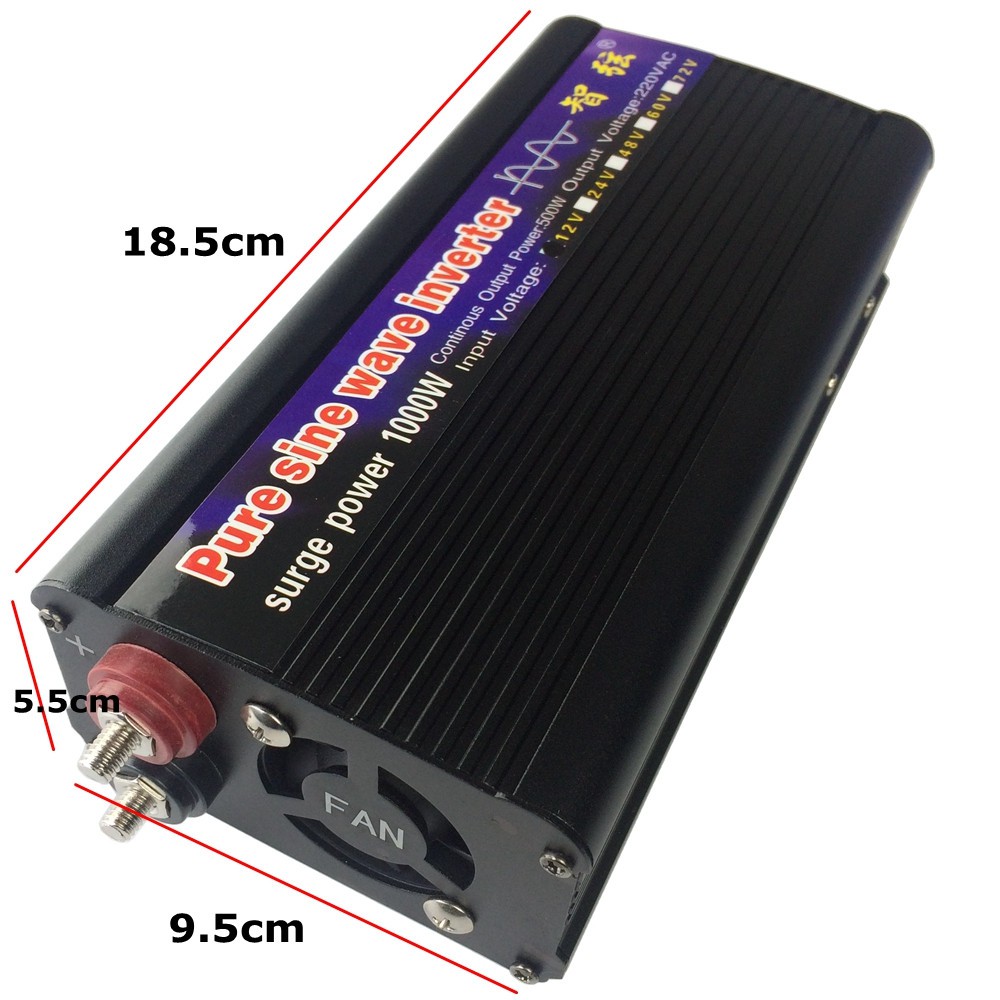 Taffware Car Power Inverter Pure Sine Wave DC 12V to AC220V 1000W - NBQ1000W - Black