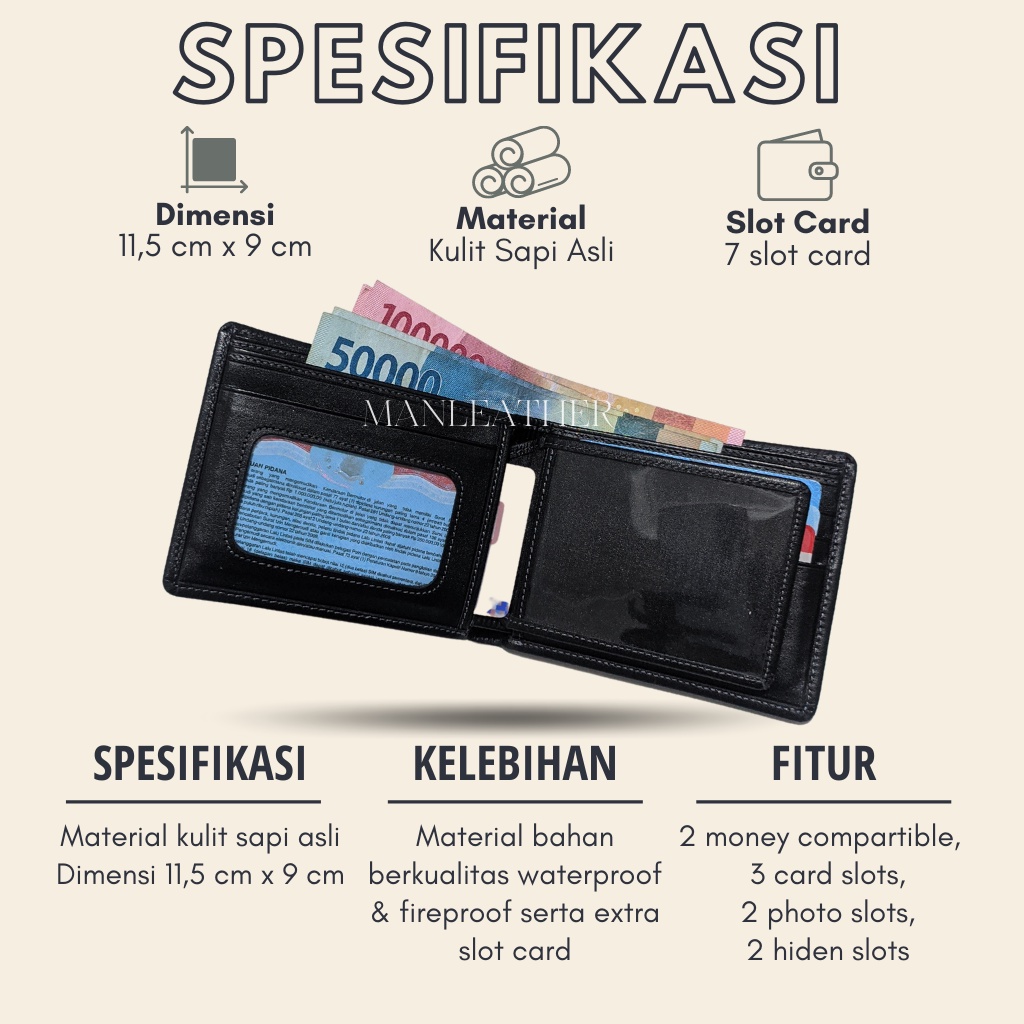 Dompet Pria Cowok Kulit Sapi Asli Premium Uang Cowok Pria Laki Laki Kulit Original Ori Garut-4