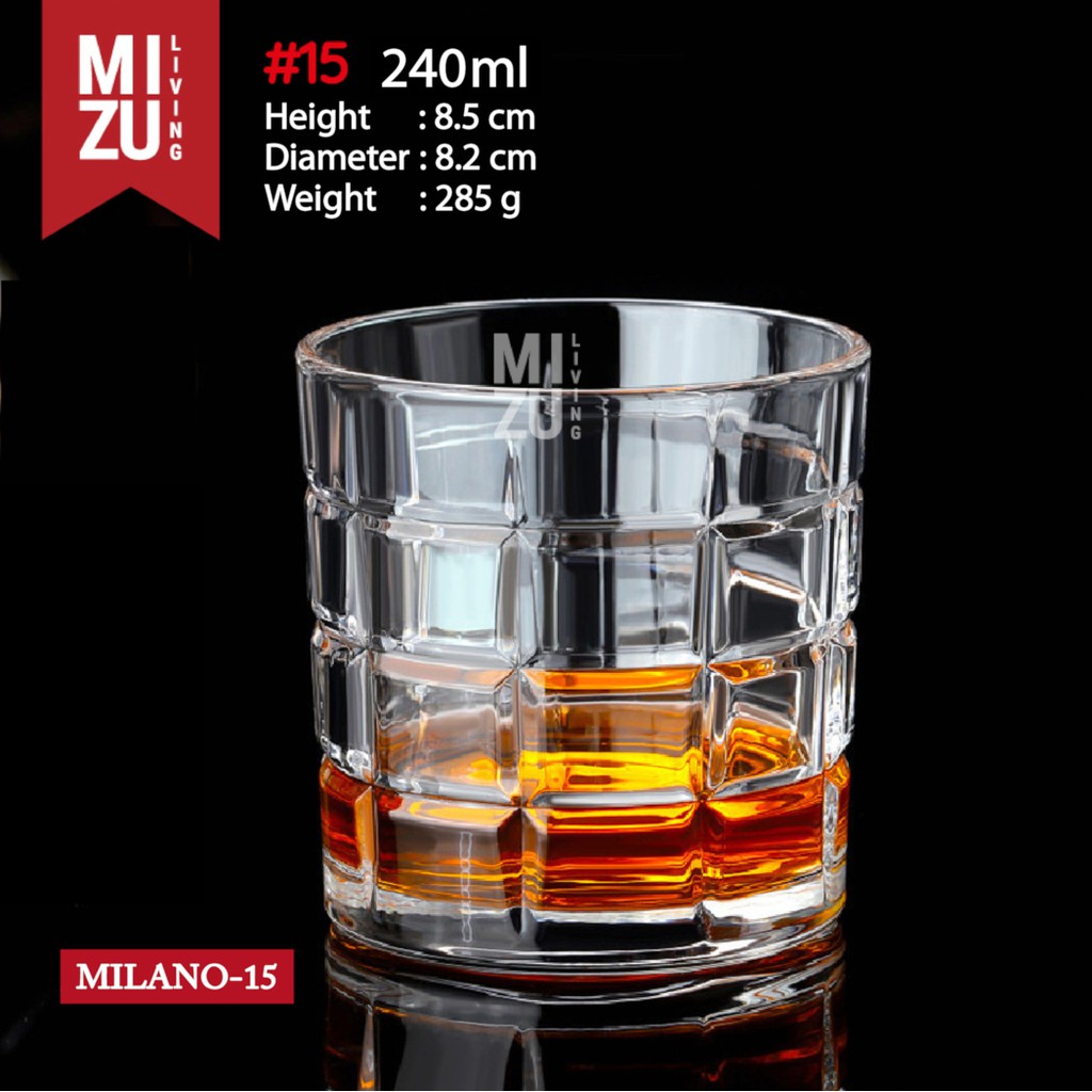 MIZU MILANO Whiskey Glass Gelas Kaca Whisky On The Rocks Gelas Air Minum