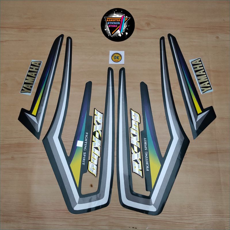 striping yamaha rx king tahun 2001 hijau , satu set emblem rx king dan satu set emblem yamaha terbai