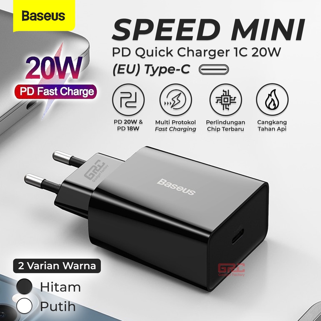 Adapter Charger Baseus Fast Charging USB C PD 20W Quick 3.0 Adaptor