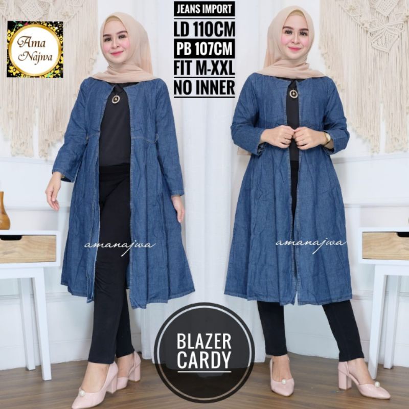 Blazer Cardy By AMA NAJWA • Cardigan Outer Rompi Jeans Wanita Muslim Kekinian