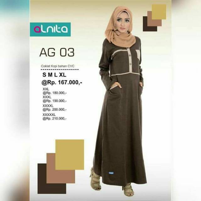 Gamis ALNITA AG 03 Coklat Kopi, Navy || Gamis Promo || Alnita Nibras Haihai