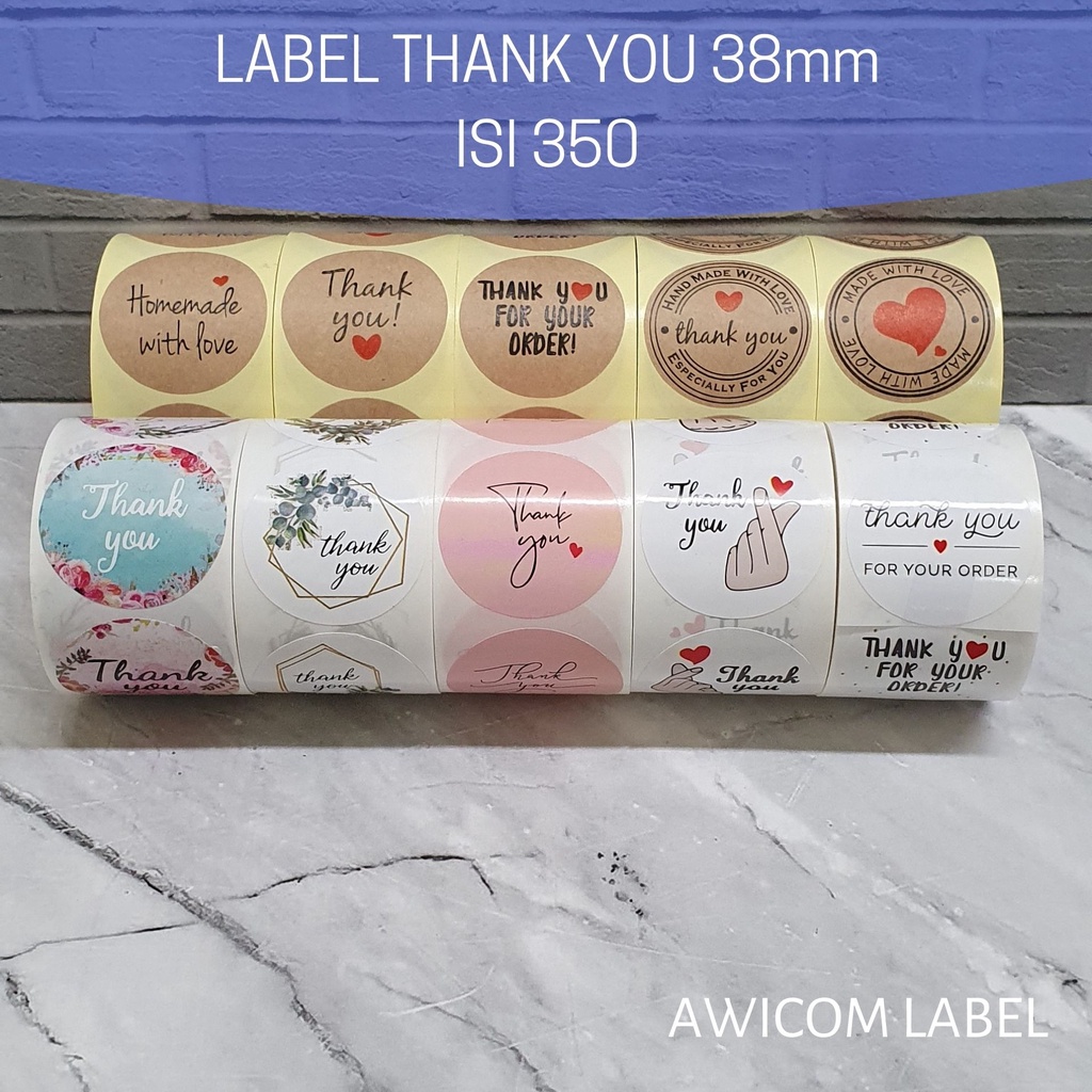 

350 PCS (1 ROLL) Stiker Label Thank You Homemade Handmade 38mm