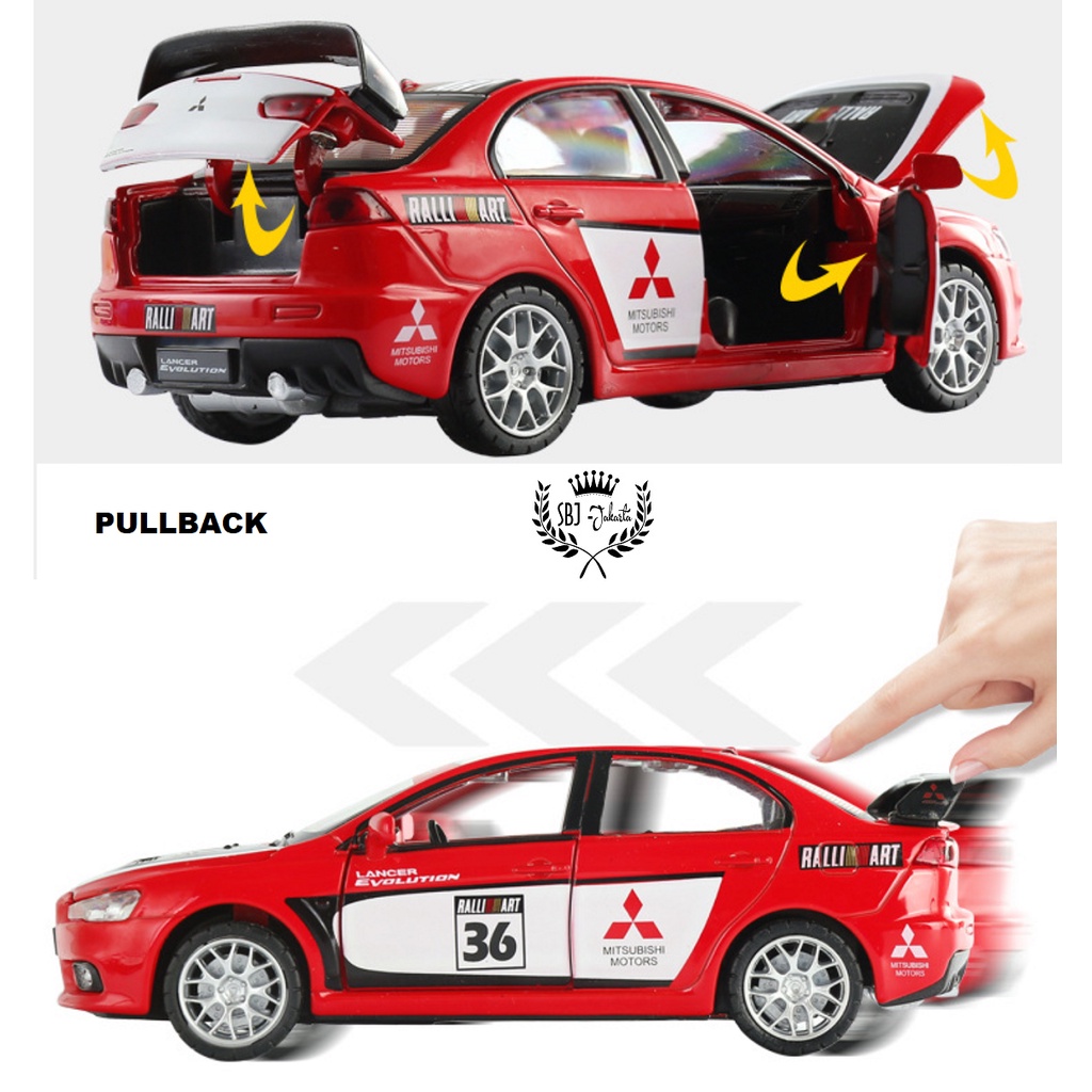 DIECAST MOBIL MITSUBISHI LANCER EVOLUTION OFFICIAL LICENSED PRODUCT RACING SKALA 1:32